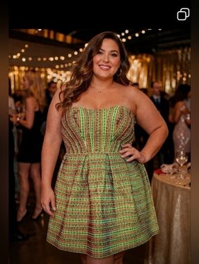 WOW Couture Strapless A-line Party Prom Dress Green Red Yellow NWT Large